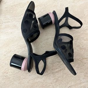 Zara Black Polkadot Mesh Sandals with Colorblock Heel Size 40